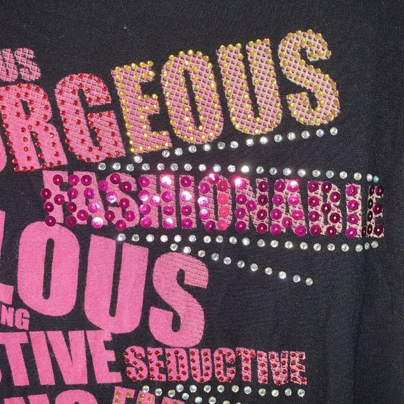 TIME AND A HALF Glamorous Graphic Sequin Stretchy Blouse 3/4 Sleeve 2XL - Picture 5 of 6